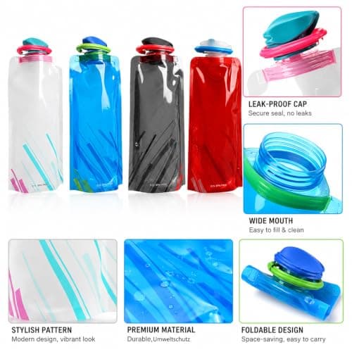 EujRcf 4PCS Collapsible Water Bottle, Foldable Water Bottles, Large Soft Flexible Foldable Reusable Water Bottles 700 Ml Water Pouch Design with Compact for Running Cycling Outdoor Sports and Travel — view 3