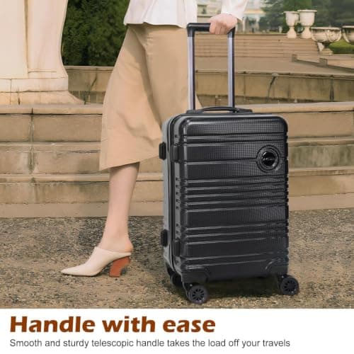 Aklsvion 20 Inch Suitcase Set PC Hard Shell Luggage Hand Luggage Travel Trolley Case Cabin Bag Sets 3 Piece Luggage Sets with Travel Backpack and Toiletry Bag for Short Travel (Black) — view 3