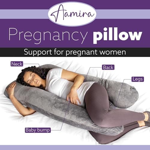 Aamira U Shaped Pregnancy Pillow, Memory Foam, Velvet Cover, Dark Grey — view 2