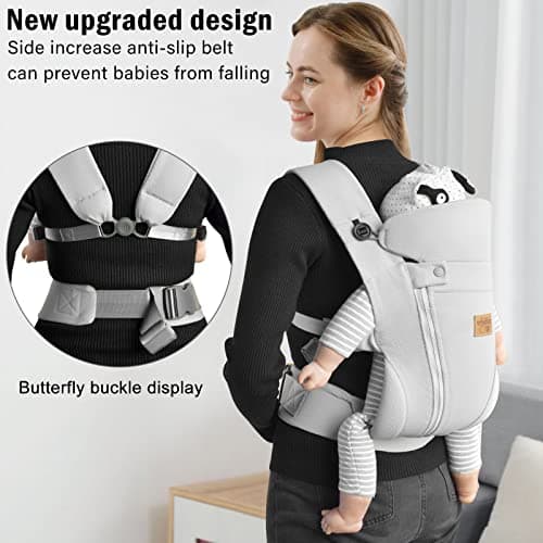 vrbabies Baby Carrier from Newborn, Ice Silk Baby Sling with Adjustable Belt & 3D Breathable Mesh, Face-in and Face-Out Front and Back Carry for Newborns and Older Babies 4-15kg(Light Grey with Belt) — view 3