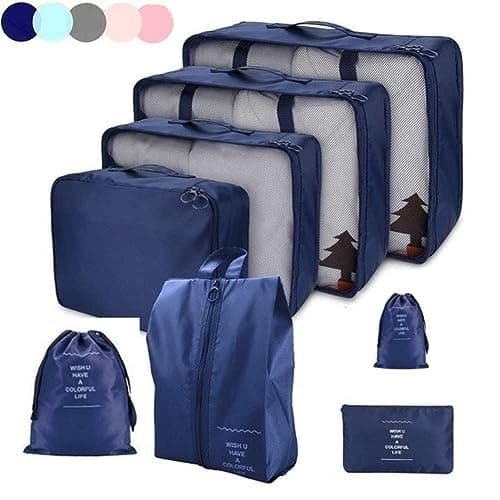 8 Set Packing Cube for Suitcase, Lightweight Luggage Storage Bags Travel Cubes Set Foldable Suitcase Organizer Including Laundry Bag & Shoes Bag (Navy Blue Style1) — view 3
