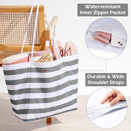 KALIDI Large Beach Bags for Women Holiday Essentials for Men Women's Totes Waterproof Beach Bag Travel Tote Bag for Pool Gym Shopping Travel Grocery — view 6