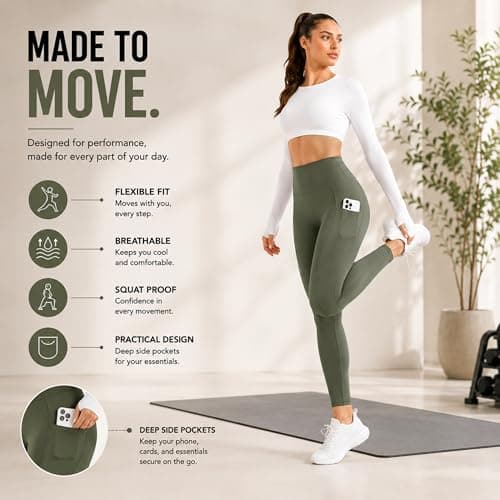 ZENYA Women’s High Waisted Leggings with Pockets – Ultra-Soft Yoga Pants for Workout & Running (XL, Olive) — view 4