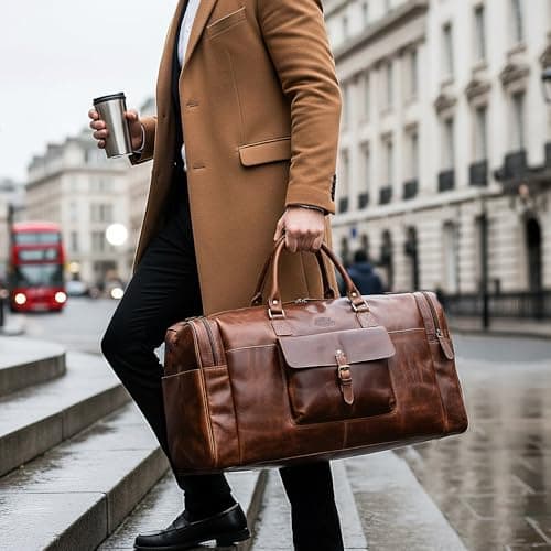 SID & VAIN Travel Bag Holdall Yale Large Duffel Bag Real Leather Show Compartment Weekender Duffle Leather Bag Men Bag — view 2