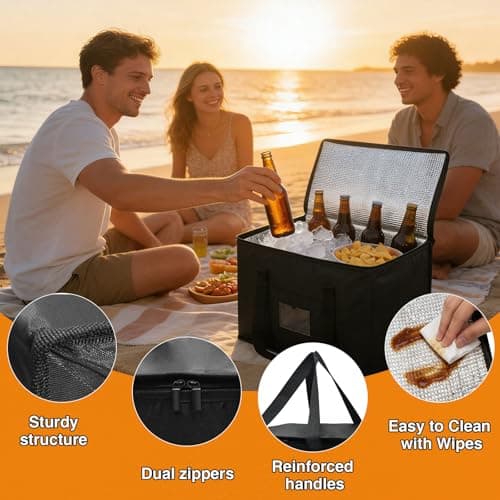 40L Oxford Cloth Cooler Bag, Thermal Cool Bag & Foldable Food Delivery Bag, Insulated for Hot & Cold Food, Durable for Picnic Camping BBQ Family Outdoor Travel & Grocery Shopping, Insulated lunch Bag — view 5