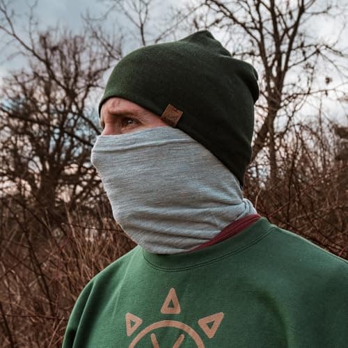 ACUSHLA 100% Merino Wool Neck Gaiter, Ski Mask Neck Warmer Unisex, Mid-Grey — view 2
