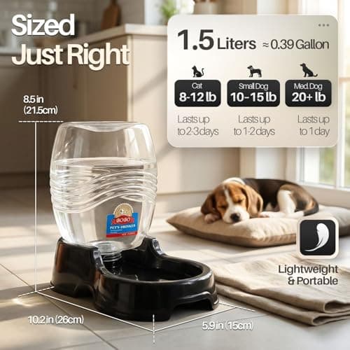Flexzion Pet Water Dispenser Station, Black (3/8 Gallon) Auto Replenish Gravity Waterer Drinking Fountain Bottle Bowl Dish Portable Stand for Small Dog Cat Animal — view 6