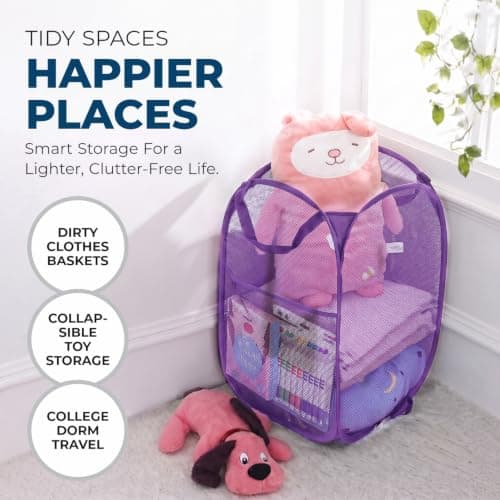 HOMESHOPA Laundry Baskets Pop Up Mesh Washing Bag, Purple Foldable Dirty Clothes Baskets with Handles&Side Pocket, Collapsible Toy Tidy Storage Organiser, Great for Kids Room, College Dorm Travel — view 6