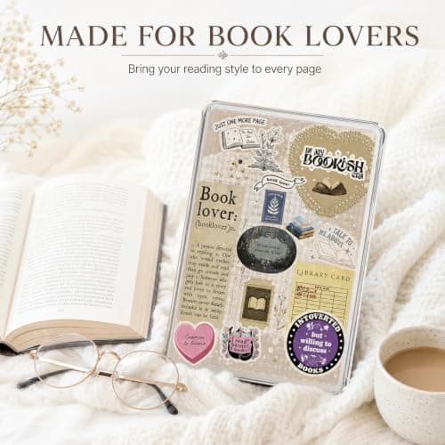 UZYXC 4 E Reader Cardstock Inserts and 50 Reading Stickers, Decorative Accessories Compatible with Kindle Paperwhite Clear Cases, Personalised Bookish Designs for Home and Travel — view 6