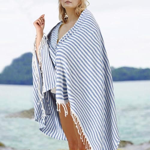 Volope Turkish Beach Towels Sand Free Travel Beach Towel, Oversized 39×71 Striped Bath and Swim Blanket, 100% Cotton, Fast Dry — view 5