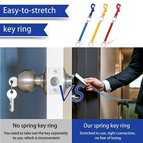 Otuuz 3 Pcs Spiral Plastic Keychain Coil Key Ring, Red, Yellow, Blue — view 5