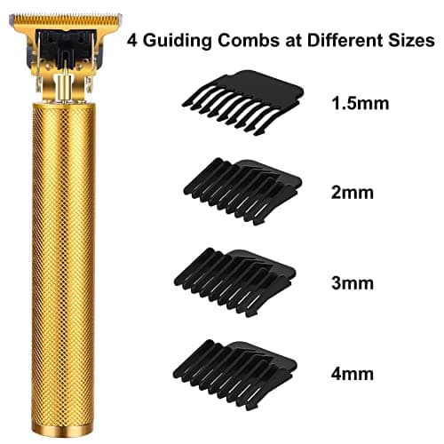 URAQT Hair Clippers for Men - Cordless Electric Beard Trimmer Set, Waterproof Detail Beard Shaver, T-Blade Trimmer Grooming Kit with 4 Guide Combs 2 Hair Combs (Gold) — view 3