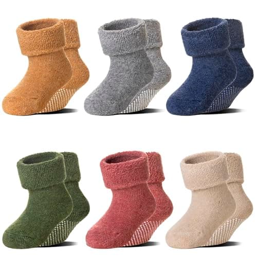 SEEYAN Baby Socks Toddler Wool Non Slip Boys Girls Winter Thick Warm Kids Soft Socks With Grips (Solid Color B, 1-3 Years)