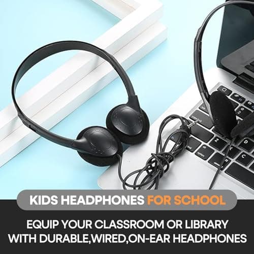 Yoley Kids Headphones Bulk 12 Pack for School Classroom,Wholeslae Wired Durable Earphones Class Set for Students Children Toddler Teens Boys Girls and Adult(FM101 Black) — view 3
