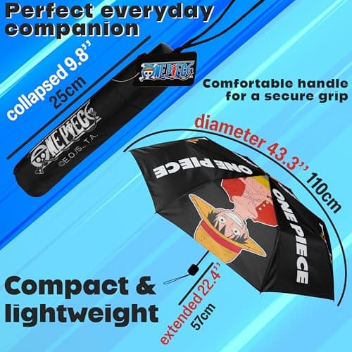 Get Trend One Piece Umbrella Kids Teens Foldable Compact Umbrella School Travel Anime Manual Windproof Adults Travel Gifts (Black One Piece) — view 6