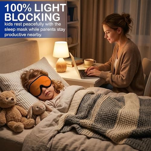 3D Sleep Mask for Kids, Light Block Sleeping Blindfold Memory Foam Contoured Eye Mask for Sleep, Adjustable Strap Eye Cover and Travel Sleep Mask for Boys Girls (Orange) — view 3