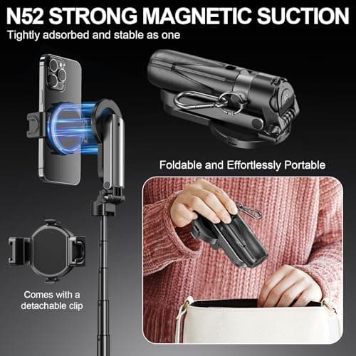 OneNine Magnetic Selfie Stick Tripod for Smartphone with Remote Control, Extendable Rotatable, Cold Shoe, Compact Travel Tripod for iPhone/Android — view 4