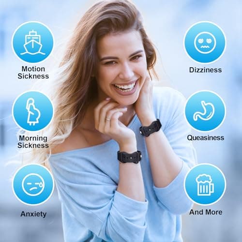 MEIYYJ Travel Sickness Bands for Adults Adjustable Anti Sickness Wristbands Natural Nausea Relief of Headaches,Insomnia,Anxiety,Sleep Aid, Morning Sickness-Black — view 2
