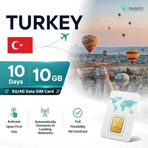 Turkey Prepaid Data Only Travel SIM Card (10GB, 10 Days) | 5G/4G High Speed 3 IN 1 SIM | Refillable | Ready to use | Auto Connecting | Hotspot mobile
