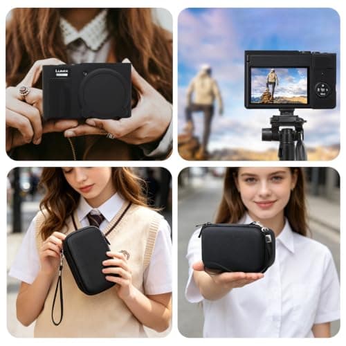 RAIALL Camera Case for Panasonic LUMIX DC-TZ99E Point and Shoot Camera, 1*Hard Carrying Case Protective Travel Bag+ 1*Soft Silicone Protective Cover with Removable Lens Cover, Black+Black — view 2