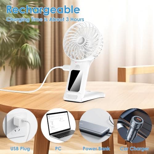 Bigqin Mini Portable Fan, USB Rechargeable F an with Mirror and Lanyard, 4 Speed Silent Battery Operated Hand held Fa n, Powerful Mini F a n for Home,Office,Travel and Outdoors — view 5