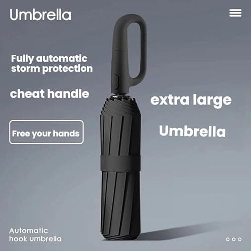 LAZYTAIL 6 PCS Travel Umbrella with Carabiner Handle | Windproof Dual-Rib Design | Compact UV Protection for Rain & Sun, Fits Car & Backpack(Black) — view 2