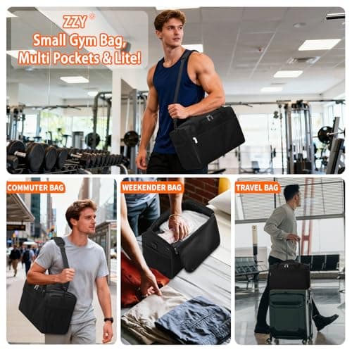 ZZY 20L Small Gym Bag Carry On Holdall, Black — view 6