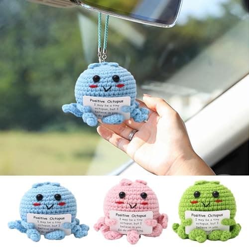 Positive Crochet Animals - 6.5x6.5cm Wool Knitted Octopus Doll | Handmade Motivational Toy | Encouragement Card, Cute Keychain, Desk Decor For Coworkers, Teachers, Students, Friends, Travel — view 4