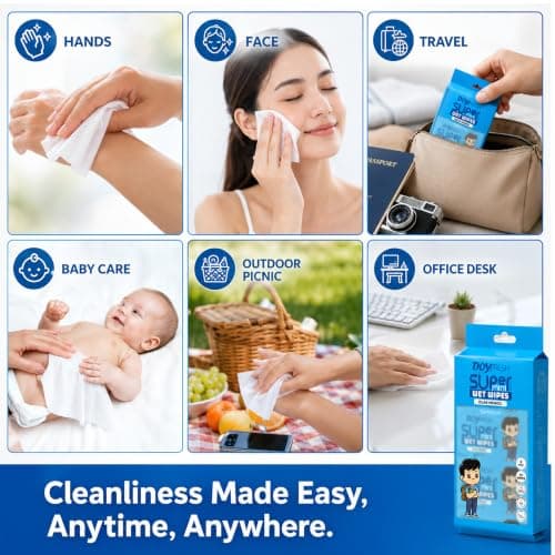 Super Mini Wet Wipes Travel Size, Sensitive Portable Travel Wipes - Hand and Face Wipes for Adults, Kids & Baby Care, 8 Pack Total 64 Wipes (Blue, Pack of 8) — view 6