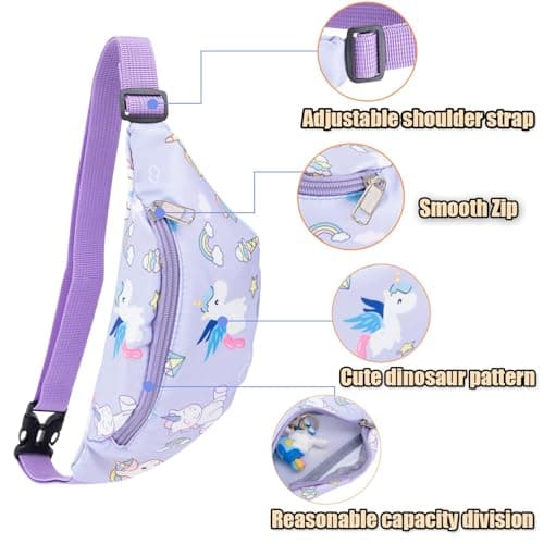 Dzxin Fanny Pack,Kids Bum Bag Bumbag Cartoon Hipsack Belt Bag Waist Bag Fanny Pack Fabric Nylon Money BeltCrossbody Chest Bag for Children Grils Boys Running Hiking Travel Sports (Purple Unicorn) — view 5