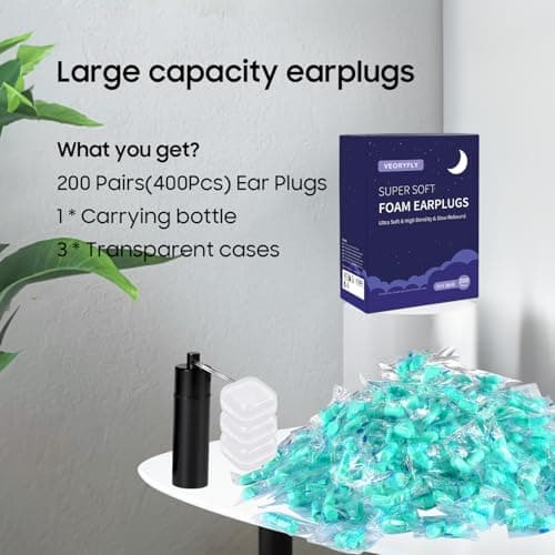 VeoryFly Soft Foam Ear Plugs with Travel Case, Ice Green 200 Pairs — view 4