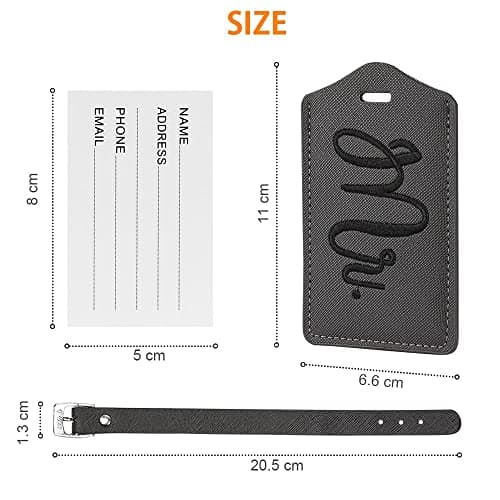 flintronic 2 Pcs Luggage Tags, Leather Baggage Labels, Suitcase ID Tag Set, Handbag Tag Labels Travel Accessories for Married Men Women Couples Wedding Travel Gift — view 2