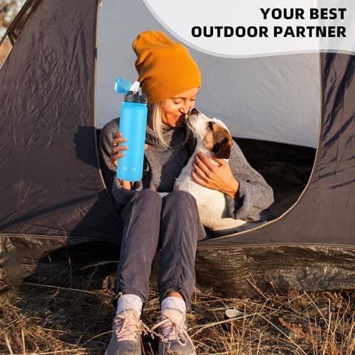 OLDLEY Stainless Steel Water Bottle with Straw 1L Vaccum Insulated Large Drink Flask Metal Water Bottles 1 Litre Leakproof Keep Drinks Hot Cold for Sports Gym Camping Adult Women Men(Sky Blue, 1 Lid) — view 5