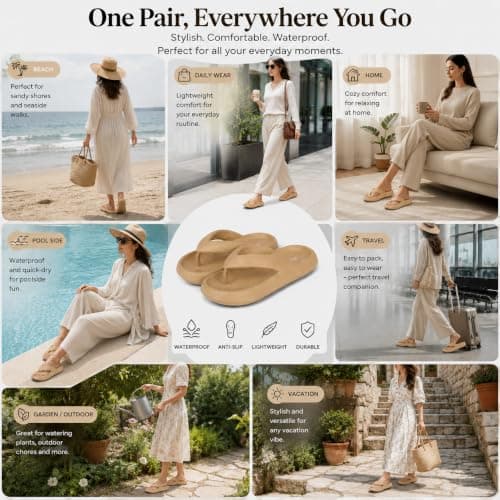 A2Z Women EVA Flip Flops Lightweight - Slider LDS 1304 Cream 5/6 UK — view 3