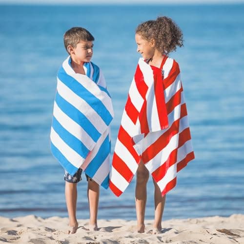 GEEZY Microfibre Beach Towel, Blue Striped - Quick Drying, Lightweight, Sand-Free, Large & Durable, Summer Design - Beach Essentials for Travel, Holiday, Swimming, Sauna, Adults & Kids, 70x140cm — view 6