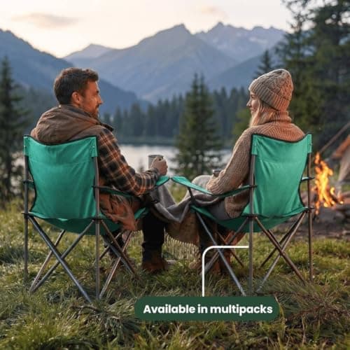 I LOVE FANCY DRESS Green Folding Camping Chairs with Cup Holder - Pack of 2 - Lightweight Outdoor Chairs with Carry Bag for Fishing, Festivals, Camping Trips, Picnics & Summer Activities — view 2