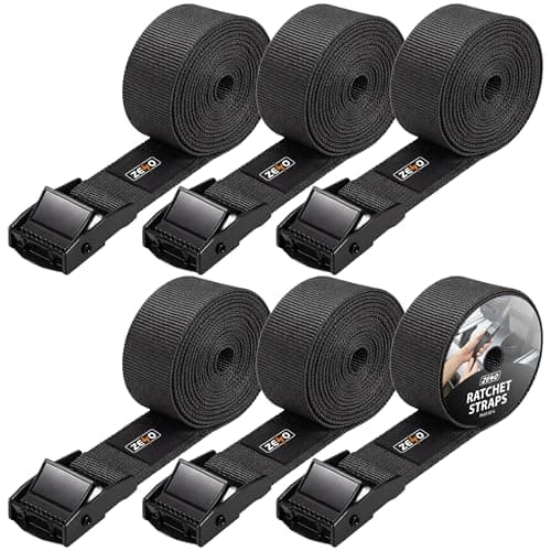 ZENO Ratchet Straps 6 Pack | Tie Down Straps | Heavy Duty Tensioning Belts | 2.5M Adjustable Cargo Straps Ratchet Straps for Motorcycle, Cargo, Trucks, Trailer, Luggage | 125kg Loading Capacity