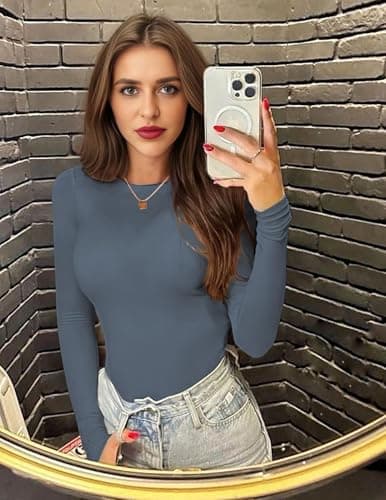 Ekouaer Womens Long Sleeve Tops Thermal Tee Black+Red+Navy Blue L — view 4