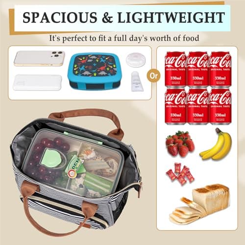 TuErCao Small Lunch Bag Lightweight Mini Insulated Lunch Box for Women Work Portable Soft Cooler for Picnic Travel Road Trips, Loncheras para Mujer, Stripes — view 5