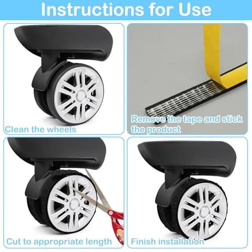 CANIPHA 8Pcs Luggage Wheel Covers, Silicone Luggage Cover Protector Suitcase Wheel, Silent Protection Compartment Protection for Suitcase (Black) — view 3