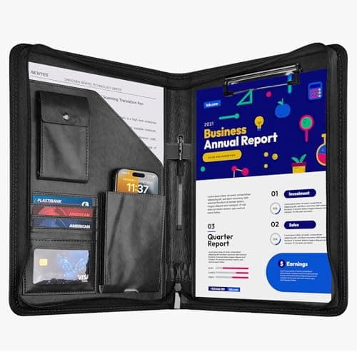 GUYUCOM Leather Zipper Conference Folder, A4, Travel Document Folder, Portfolio Travel Wallets, Black