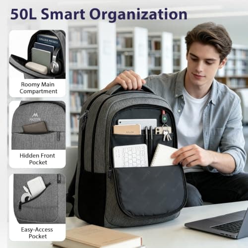MATEIN 18.4 Inch Laptop Backpack for Men, 50L Extra Large Travel Rucksack — view 6