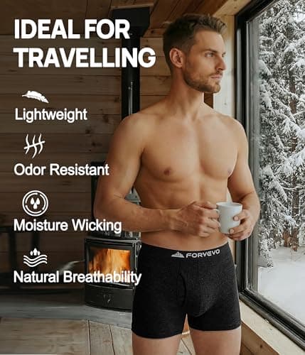 FORVEVO Men's Merino Wool Boxer Briefs 6 Pack, Breathable Soft Odour-Resistant Wool Base Layer Men Underwear, M-3XL — view 4