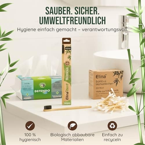 ebrando Hygiene Bundle (3 Pieces) - Antibacterial Folding Towels 100 Pieces + 1 Bamboo Toothbrush Black + 200 Bamboo Cotton Buds - Ecological Eco Friendly Set — view 4