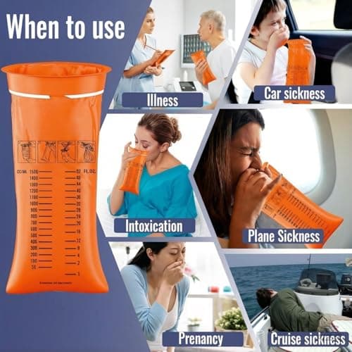 20Pack Vomit Bags Disposable Barf Bags,1000ml High Density Emesis Bags with Snap,Perfect for Morning Sickness,Kids,Pregnant Woman,Car Motion Sickness，Airsick (orange) — view 6