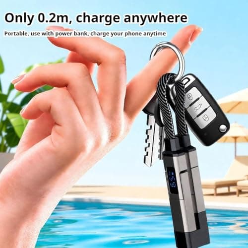 4-in-1 USB C Keychain Charger Cable with Digital Display, 65W Fast Charging Short Braided Data Cord for Type-C/L/USB-A, Portable Multi Charger for Phone Tablet Laptop (Purple) — view 5