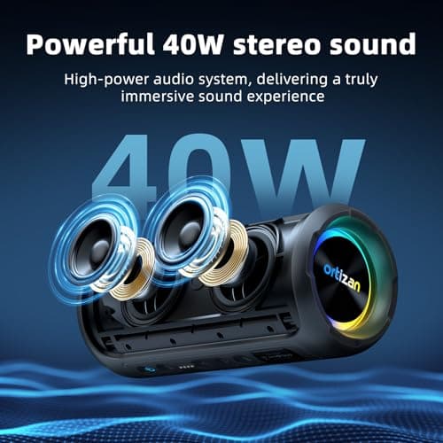 Ortizan 40W Bluetooth Speaker X8Pro with Voice Assistant & Strap, Portable Speakers Wireless Bluetooth 5.3 with RGB Light, Loud Volume & Enhanced Bass, IPX7 Waterproof, 30H Play, 3 EQ Modes,Aux/TF/TWS — view 2