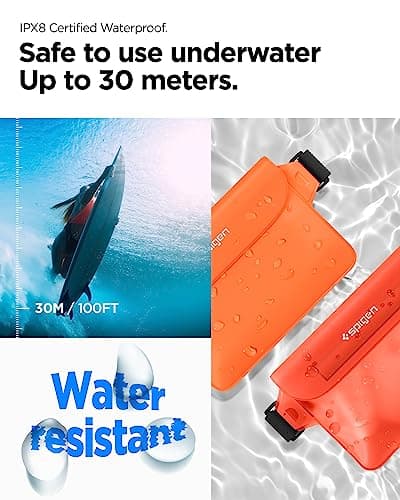 Spigen [2 Pack] Aqua Shield Waterproof Dry Bag, [Quad Seal Tech] [Non-Toxic TPU Material] IPX8 Waterproof Bags with Adjustable Waist Strap - Sunset Orange — view 3