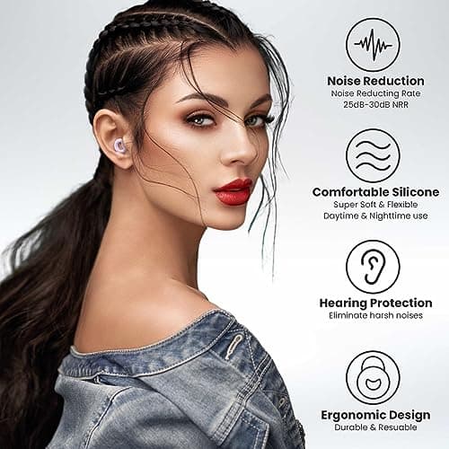 JUSTRVN Ear Plugs for Sleeping, 2 Pairs of Hearing Protection Ear Plugs for Concert,Noise Sensitivity,Study, Soft Silicone Reusable Earplugs for Noise Reduction 25dB-30dB — view 5
