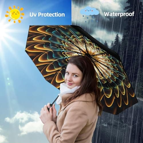ZUOYOUZ Compact Travel Umbrella,Automatic,Lightweight,Windproof Strong,Folding Umbrella with Pattern for Rain&Sun-Men&Women — view 6